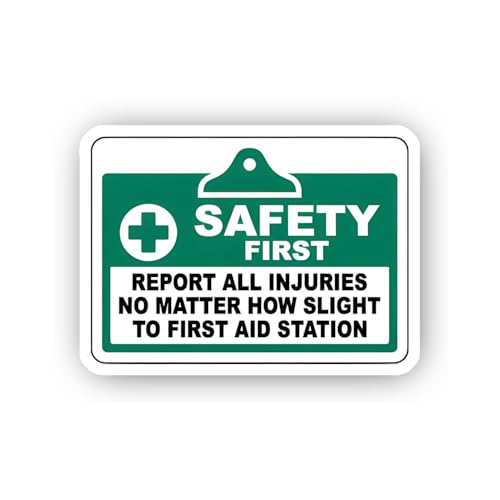 2 (Pieces) 3" and 5" Report All Injuries to First Aid Station Sign Sticker, Waterproof Vinyl Decals