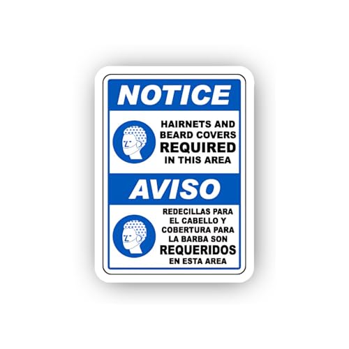 2 (Pieces) 3" and 5" Bilingual Hairnet and Beard Cover Requirement Sticker, Waterproof Vinyl Decals