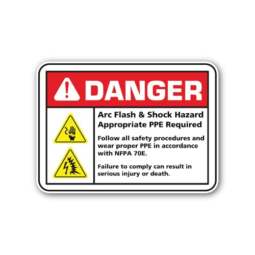 2 (Pieces) 3" and 5" Appropriate PPE Required Arc Flash Sign Sticker, Waterproof Vinyl Decals for Ma