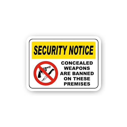 2 (Pieces) 3" and 5" Security Notice Concealed Weapons Banned Sticker, Waterproof Vinyl Decals for M