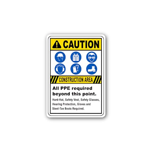 2 (Pieces) 3" and 5" Construction Area All PPE Required Beyond This Point Sign Sticker, Waterproof V