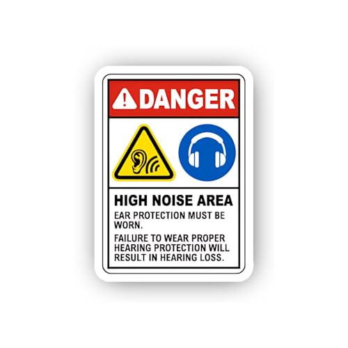 2 (Pieces) 3" and 5" High Noise Warning with Safety Icons Sticker, Waterproof Vinyl Decals for Many
