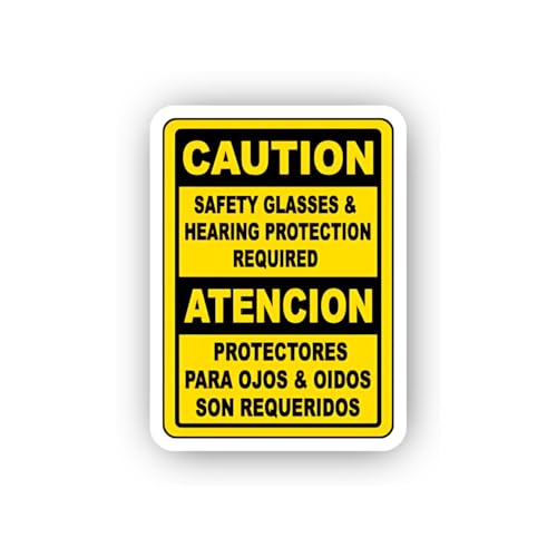 2 (Pieces) 3" and 5" Bilingual Eye and Ear Safety Sign Sticker, Waterproof Vinyl Decals for Many Pur