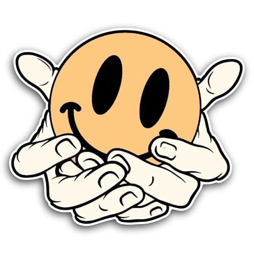 2 (Pieces) 3" and 5" Smile Face On Hand Sticker, Waterproof Vinyl Decals for Many Purpose Like Cars,