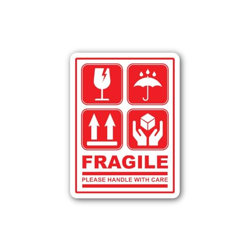 2 (Pieces) 3" and 5" Fragile Handle with Care Sticker, Waterproof Vinyl Decals for Many Purpose Like