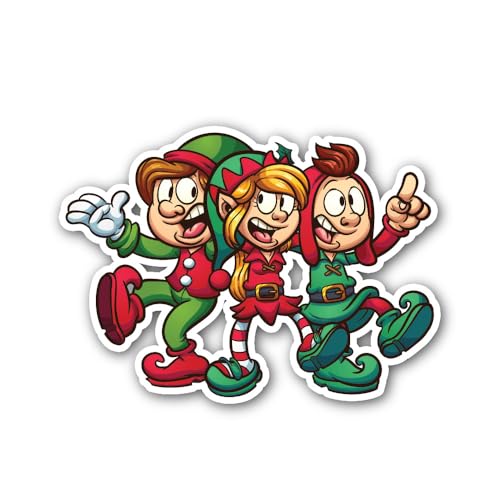 2 (Pieces) 3" and 5" Three Christmas Elves Sticker, Waterproof Vinyl Decals for Many Purpose Like Ca