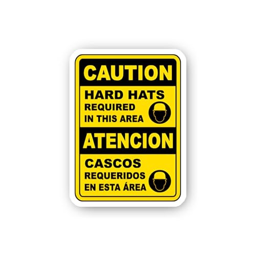 2 (Pieces) 3" and 5" Bilingual Hard Hat Requirement Sticker, Waterproof Vinyl Decals for Many Purpos