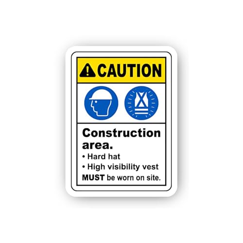 2 (Pieces) 3" and 5" Construction Site Mandatory PPE Caution Sticker, Waterproof Vinyl Decals for Ma
