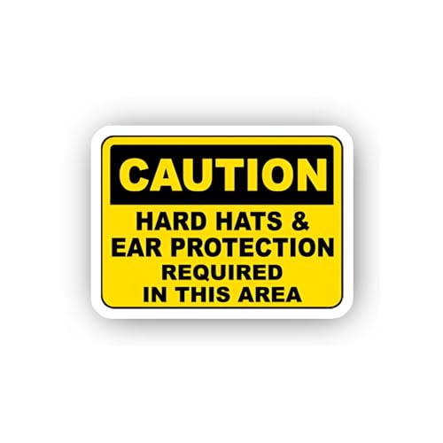 2 (Pieces) 3" and 5" Safety Helmet and Ear Protection Required Sticker, Waterproof Vinyl Decals for