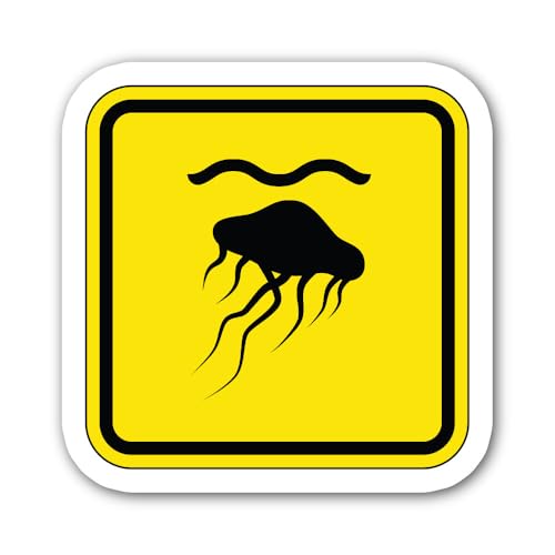 2 (Pieces) 3" and 5" Beware of Jellyfish Sign Sticker, Waterproof Vinyl Decals for Many Purpose Like