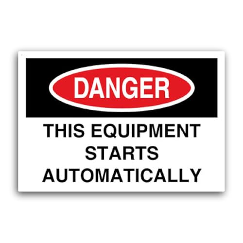 2 (Pieces) 3" and 5" Danger This Equipment Starts Automatically Sign Sticker, Waterproof Vinyl Decal