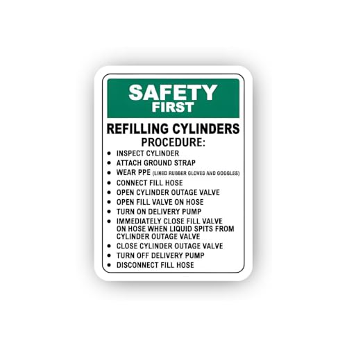 2 (Pieces) 3" and 5" Procedure for Refilling Cylinders Safety Sign Sticker, Waterproof Vinyl Decals