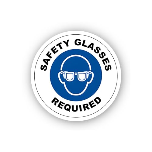 2 (Pieces) 3" and 5" Blue Circular Safety Glasses Required Icon Sticker, Waterproof Vinyl Decals for