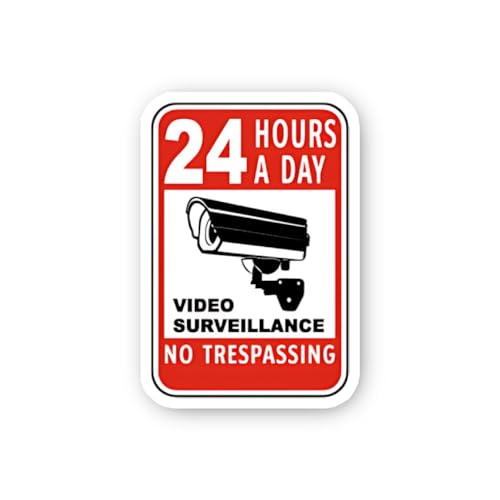 2 (Pieces) 3" and 5" 24 Hour Vide0 Surveillance Sticker, Waterproof Vinyl Decals for Many Purpose Li