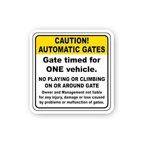2 (Pieces) 3" and 5" Caution Automatic Gates One Vehicle Only Sticker, Waterproof Vinyl Decals for M