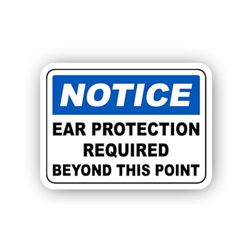 2 (Pieces) 3" and 5" Notice Ear Protection Required Beyond Point Sticker, Waterproof Vinyl Decals fo