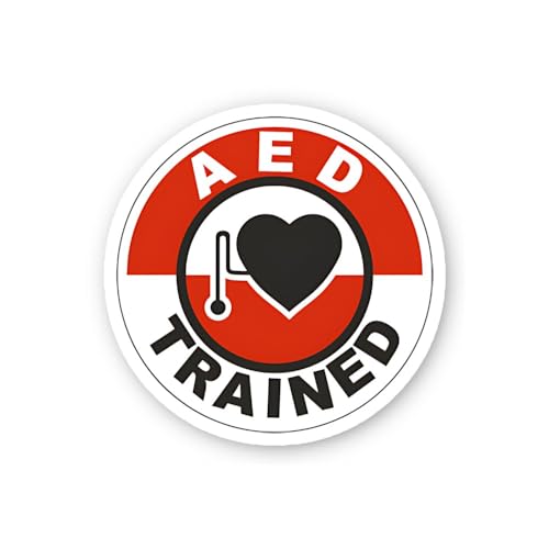 2 (Pieces) 3" and 5" AED Trained Cardiac Safety Sticker, Waterproof Vinyl Decals for Many Purpose Li