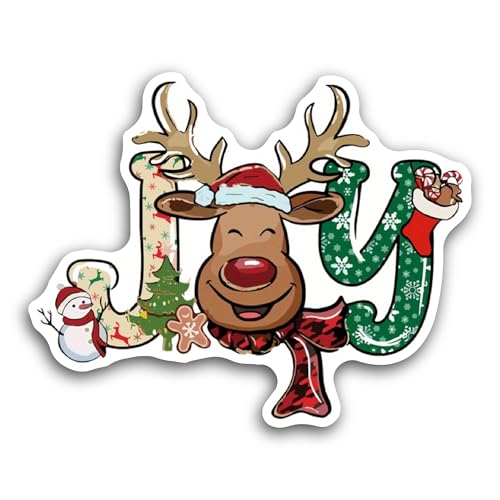 2 (Pieces) 3" and 5" Merry Christmas Holiday Reindeer Sticker, Waterproof Vinyl Decals for Many Purp