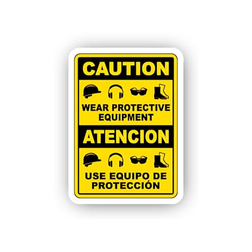2 (Pieces) 3" and 5" Bilingual Safety Gear Icons Sticker, Waterproof Vinyl Decals for Many Purpose L
