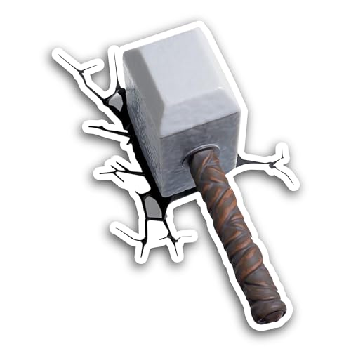 2 (Pieces) 3" and 5" Mighty Hammer Sticker, Waterproof Vinyl Decals for Many Purpose Like Cars, Truc