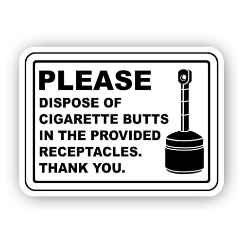 2 (Pieces) 3" and 5" Cigarette Butt Disposal Request Sign Sticker, Waterproof Vinyl Decals for Many