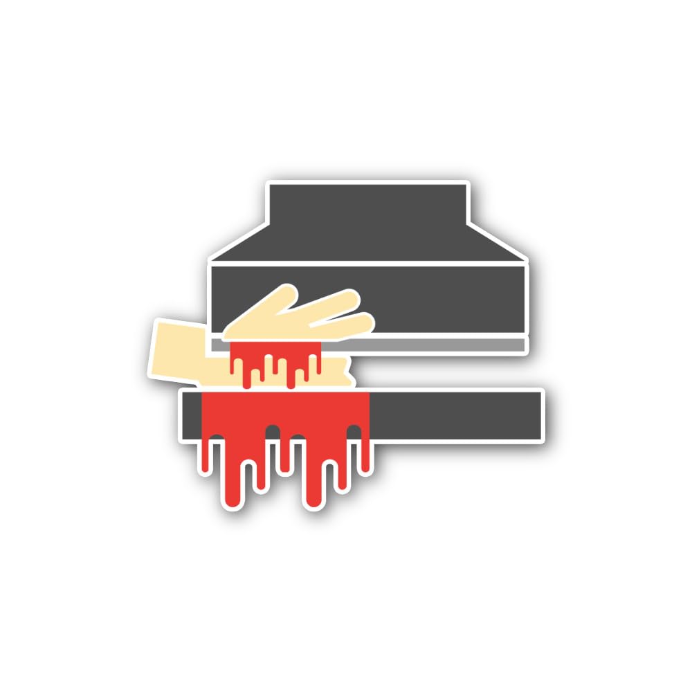 2 (Pieces) 3" and 5" Warning Sign Depicting a Hand Being Crushed or Pressed by a Machine Sticker, Wa