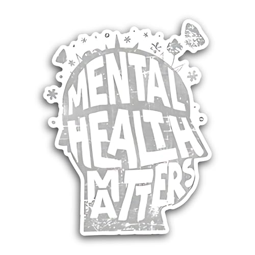 2 (Pieces) 3" and 5" Mental Health Text Sticker, Waterproof Vinyl Decals for Many Purpose Like Cars,