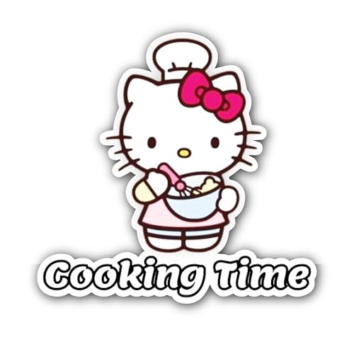 2 (Pieces) 3" and 5" Cooking Cat Sticker, Waterproof Vinyl Decals for Many Purpose Like Cars, Trucks