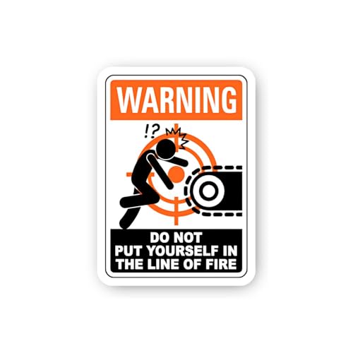 2 (Pieces) 3" and 5" Warning: Do Not Put Yourself in Line of Fire (Rotating Machinery) Sticker, Wate