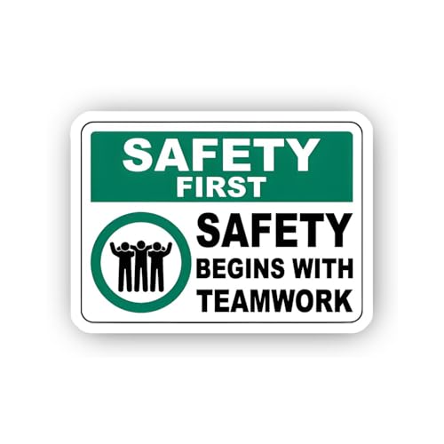 2 (Pieces) 3" and 5" Safety First: Safety Begins with Teamwork Sticker, Waterproof Vinyl Decals for
