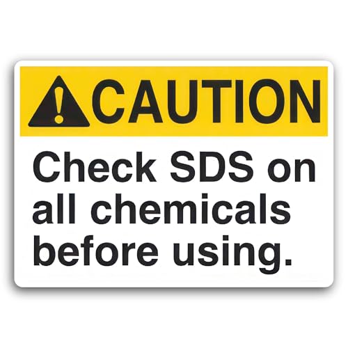 2 (Pieces) 3" and 5" Caution Check SDS On All Chemicals Sticker, Waterproof Vinyl Decals for Many Pu
