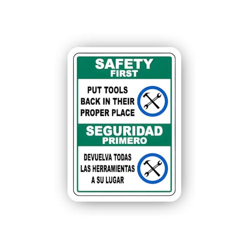 2 (Pieces) 3" and 5" Bilingual Tool Organization Safety Sign Sticker, Waterproof Vinyl Decals for Ma