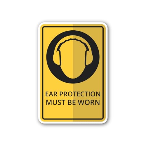 2 (Pieces) 3" and 5" Ear Protection Mandatory Sign Sticker, Waterproof Vinyl Decals for Many Purpose