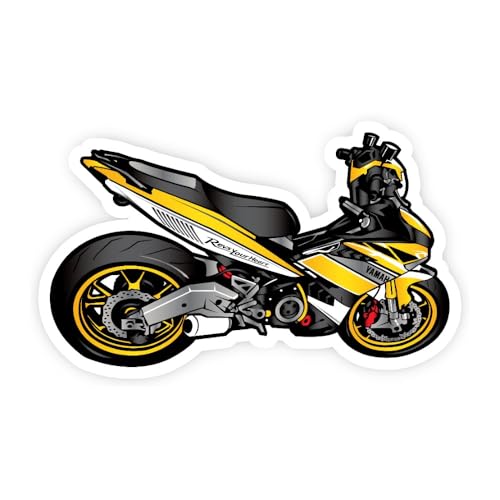 2 (Pieces) 3" and 5" Yellow and White Motor Bike Sticker, Waterproof Vinyl Decals for Many Purpose L