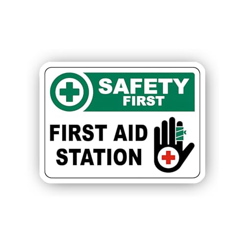 2 (Pieces) 3" and 5" First Aid Station Sign with Bandaged Hand Sticker, Waterproof Vinyl Decals for