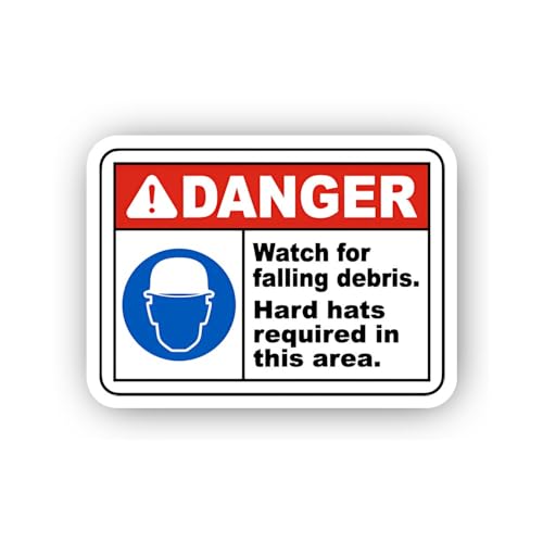 2 (Pieces) 3" and 5" Danger Falling Debris Protection Warning Sticker, Waterproof Vinyl Decals for M