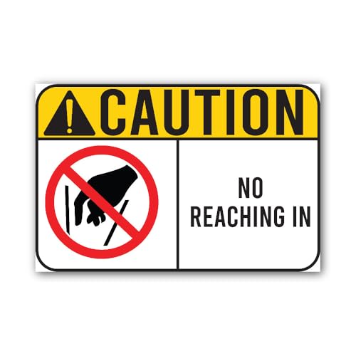 2 (Pieces) 3" and 5" Caution NO Reaching in Sticker, Waterproof Vinyl Decals for Many Purpose Like C