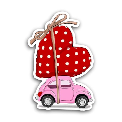 2 (Pieces) 3" and 5" Car with Red Heart Sticker, Waterproof Vinyl Decals for Many Purpose Like Cars,