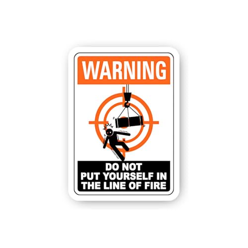 2 (Pieces) 3" and 5" Warning: Do Not Put Yourself in Line of Fire (Overhead Crane) Sticker, Waterpro