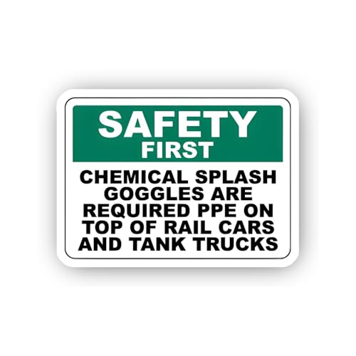 2 (Pieces) 3" and 5" Chemical Splash Goggles Requirement on Rail Cars Sticker, Waterproof Vinyl Deca