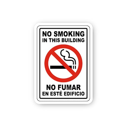 2 (Pieces) 3" and 5" Bilingual No Smoking in This Building Sticker, Waterproof Vinyl Decals for Many