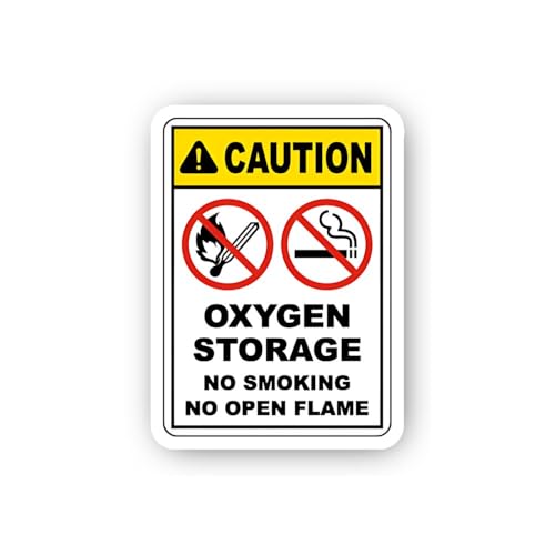 2 (Pieces) 3" and 5" Oxygen Storage Area Caution Graphic Sticker, Waterproof Vinyl Decals for Many P