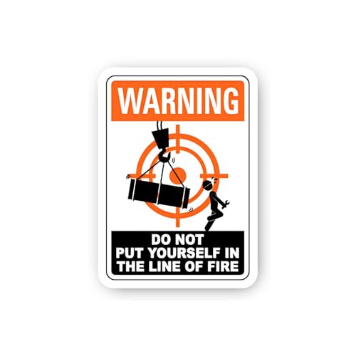 2 (Pieces) 3" and 5" Warning: Do Not Put Yourself in Line of Fire (Crane Lifted Object) Sticker, Wat
