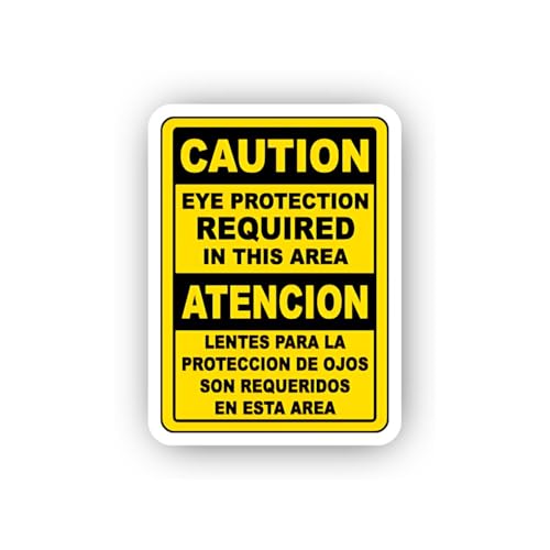 2 (Pieces) 3" and 5" Bilingual Eye Protection Caution Sticker, Waterproof Vinyl Decals for Many Purp