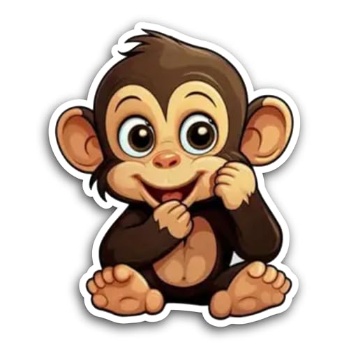 2 (Pieces) 3" and 5" Cute Cartoon Monkey Sticker, Waterproof Vinyl Decals for Many Purpose Like Cars