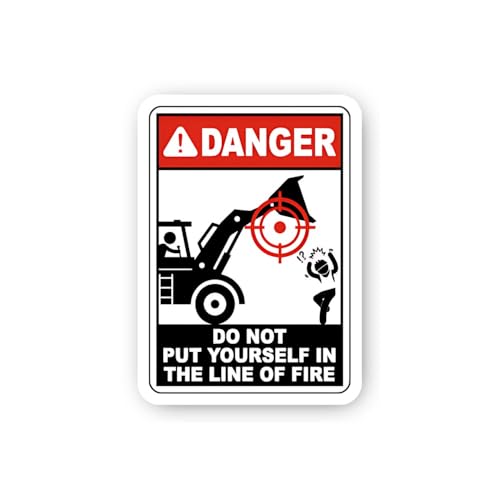 2 (Pieces) 3" and 5" Danger: Line of Fire from Heavy Machinery Bucket Sticker, Waterproof Vinyl Deca