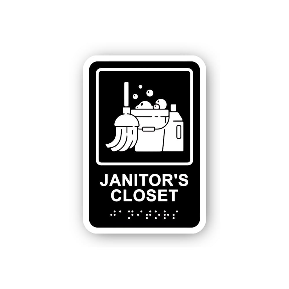 2 (Pieces) 3" and 5" Janitor's Closet Sign with Cleaning Icon Sticker, Waterproof Vinyl Decals for M