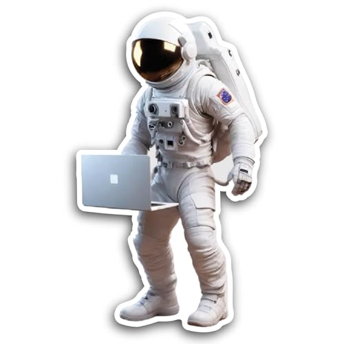 2 (Pieces) 3" and 5" Astronaut Holding Laptop Sticker, Waterproof Vinyl Decals for Many Purpose Like