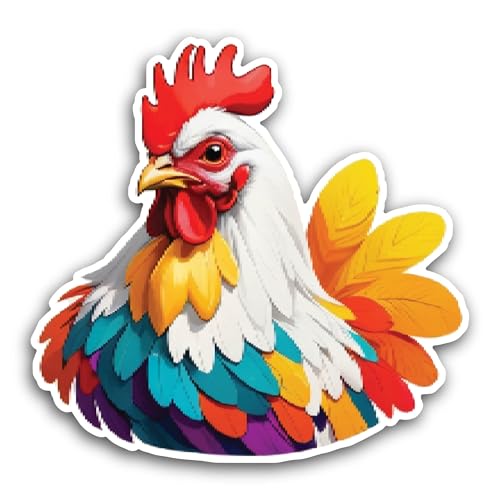 2 (Pieces) 3" and 5" Colorful Cartoon Rooster Sticker, Waterproof Vinyl Decals for Many Purpose Like