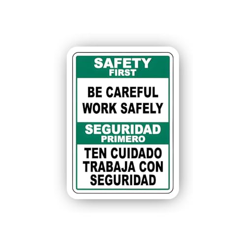 2 (Pieces) 3" and 5" Be Careful Work Safely Bilingual Sign Sticker, Waterproof Vinyl Decals for Many